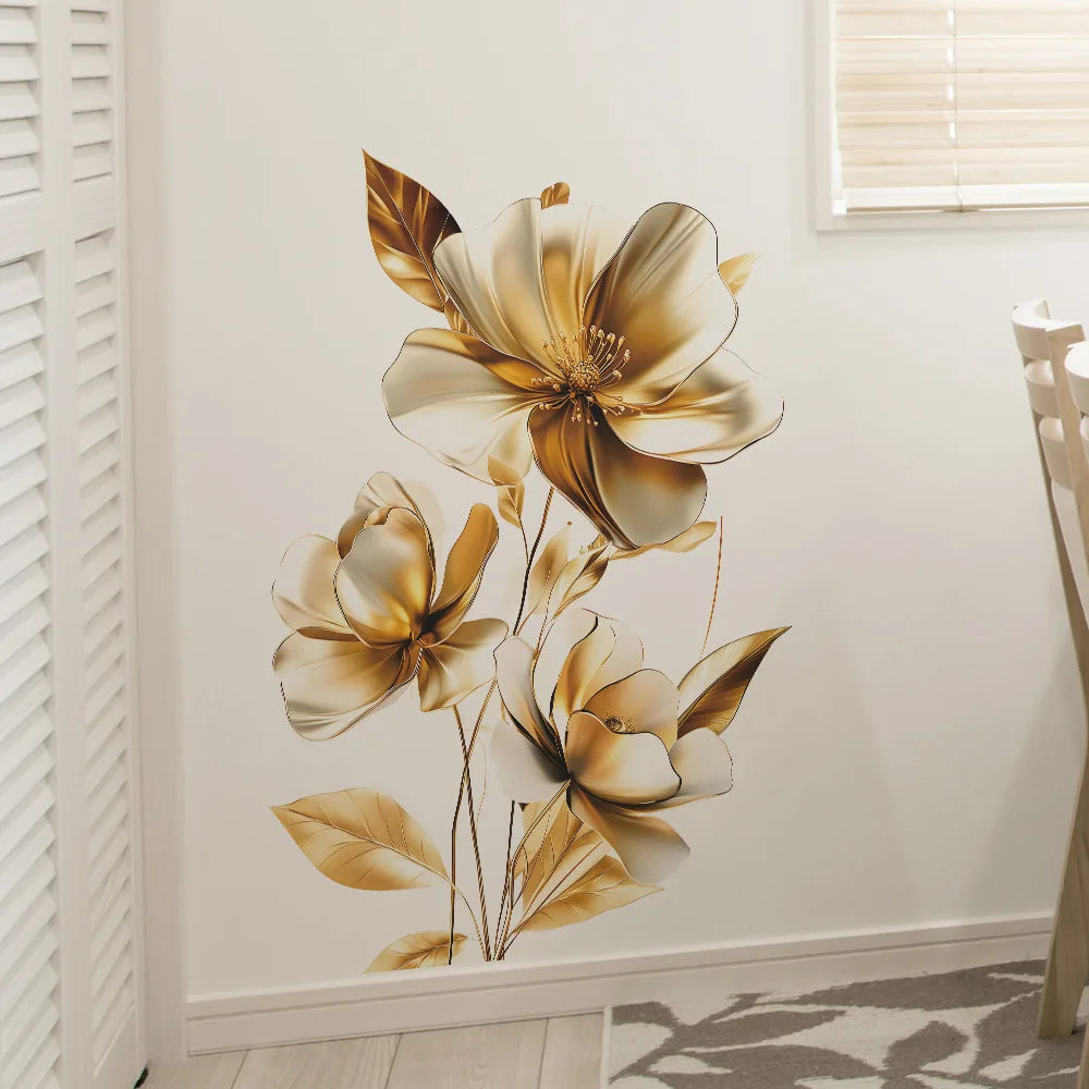 Creative Golden Floral Aesthetic Home Decoration Wallpaper Living Room Modern Art Mural Bedroom Toilet Decal Bathroom Wall Decor