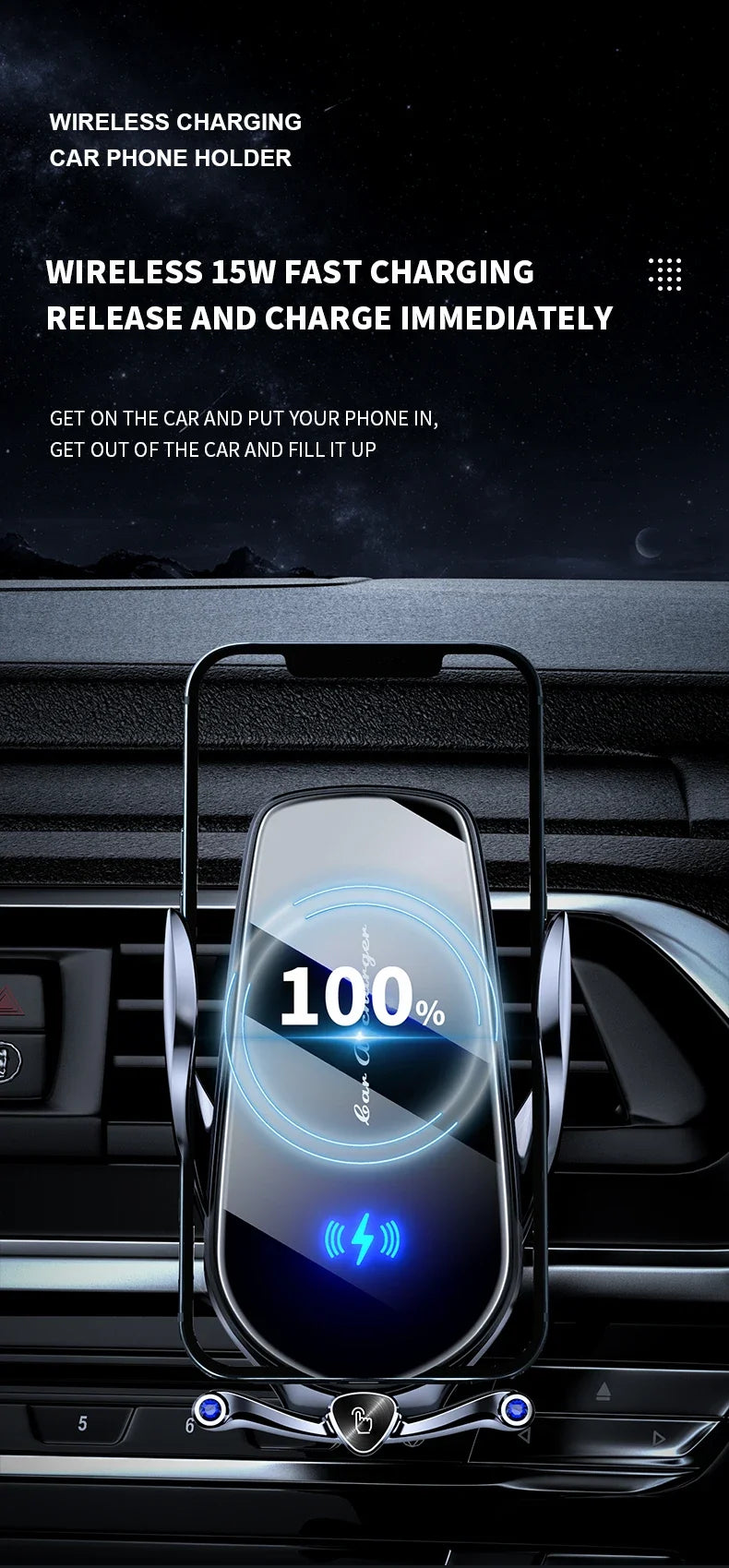 Car Phone Holder 15W Wireless Fast Charger Magnetic Charger Head Touch Control for iPhone 12 13 14 15 Pro Max Xiaomi Huawei