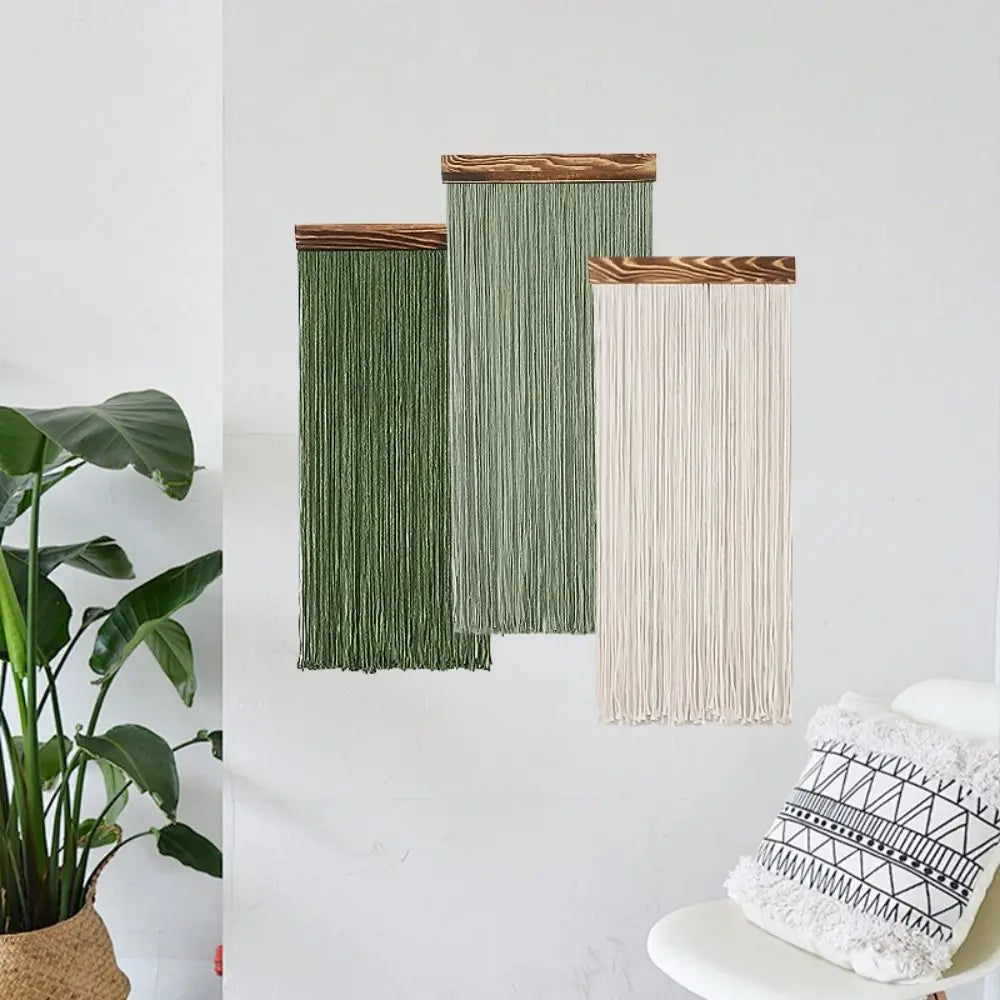 Boho Decor Wooden Wall Hanging Tapestry Tassel Hand-Woven Curtain Tapestry Aesthetic Cotton Rope Tapestry Apartment