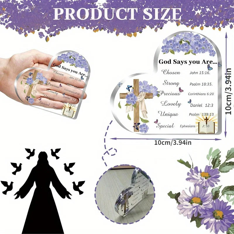 Christian Acrylic Heart - Inspirational Bible Verse Desk Decor & Gift