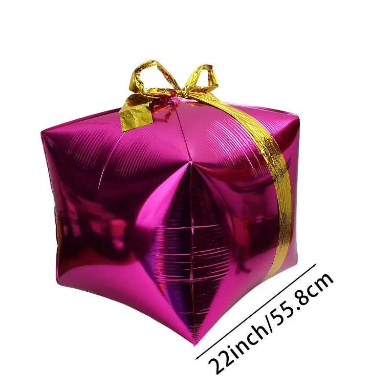 Gift Box Decorative Balloon Christmas Standing Balloons Aluminum Foil Photo Props Globs Christmas Gift Box Ornament with Bow