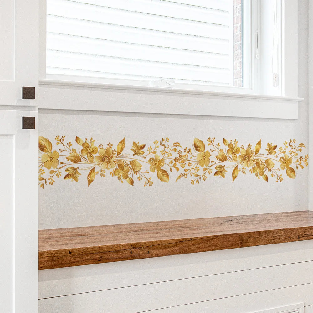 Creative Golden Floral Aesthetic Home Decoration Wallpaper Living Room Modern Art Mural Bedroom Toilet Decal Bathroom Wall Decor