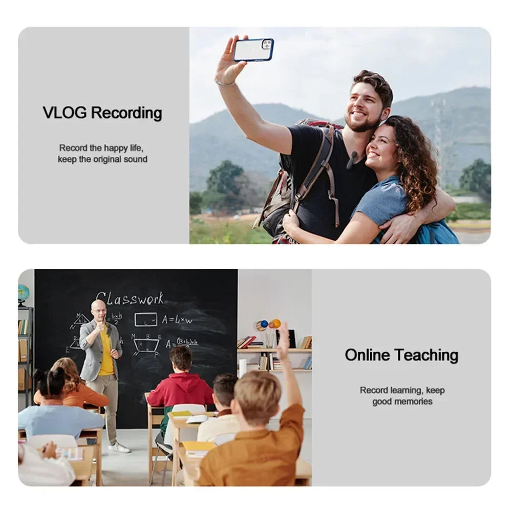 Wireless Lavalier Microphone Portable Audio Video Recording Mini Mic For iPhone Android Live Broadcast Gaming Phone With Receive