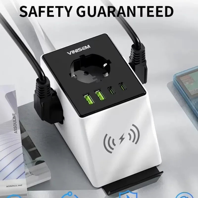 European Standard 3-Hole 7-Position Socket For Wireless Charging Of Mobile Phones Office Small Type-C Usb Fast Charging Socket