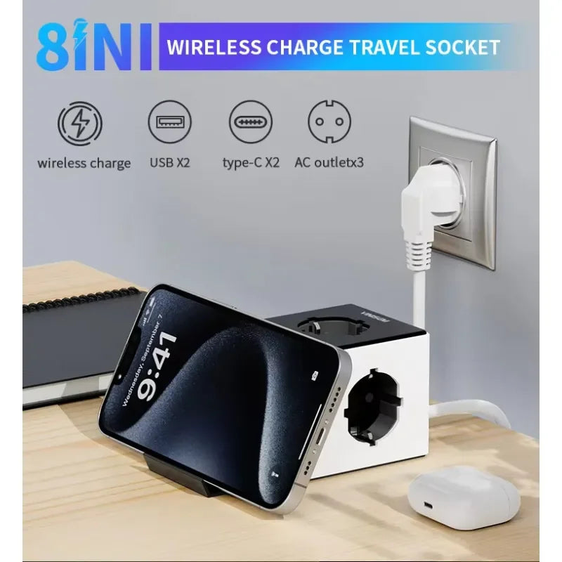 European Standard 3-Hole 7-Position Socket For Wireless Charging Of Mobile Phones Office Small Type-C Usb Fast Charging Socket