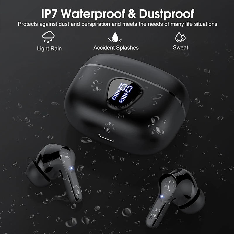 UYUXIO Wireless Earbuds BT5.3 HiFi Stereo Headphones with LED Display ENC Noise Cancelling Mic 48H IP7 Waterproof Earphones
