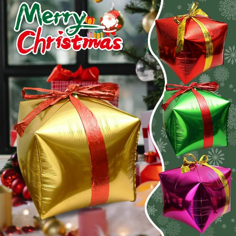 Gift Box Decorative Balloon Christmas Standing Balloons Aluminum Foil Photo Props Globs Christmas Gift Box Ornament with Bow