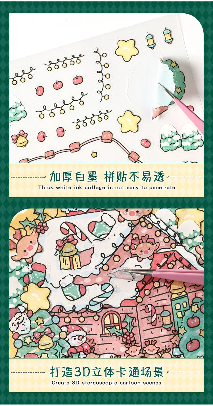 Christmas 3D Scene Stickers - 3pcs Festive Diorama Decals for DIY Journals & Crafts
