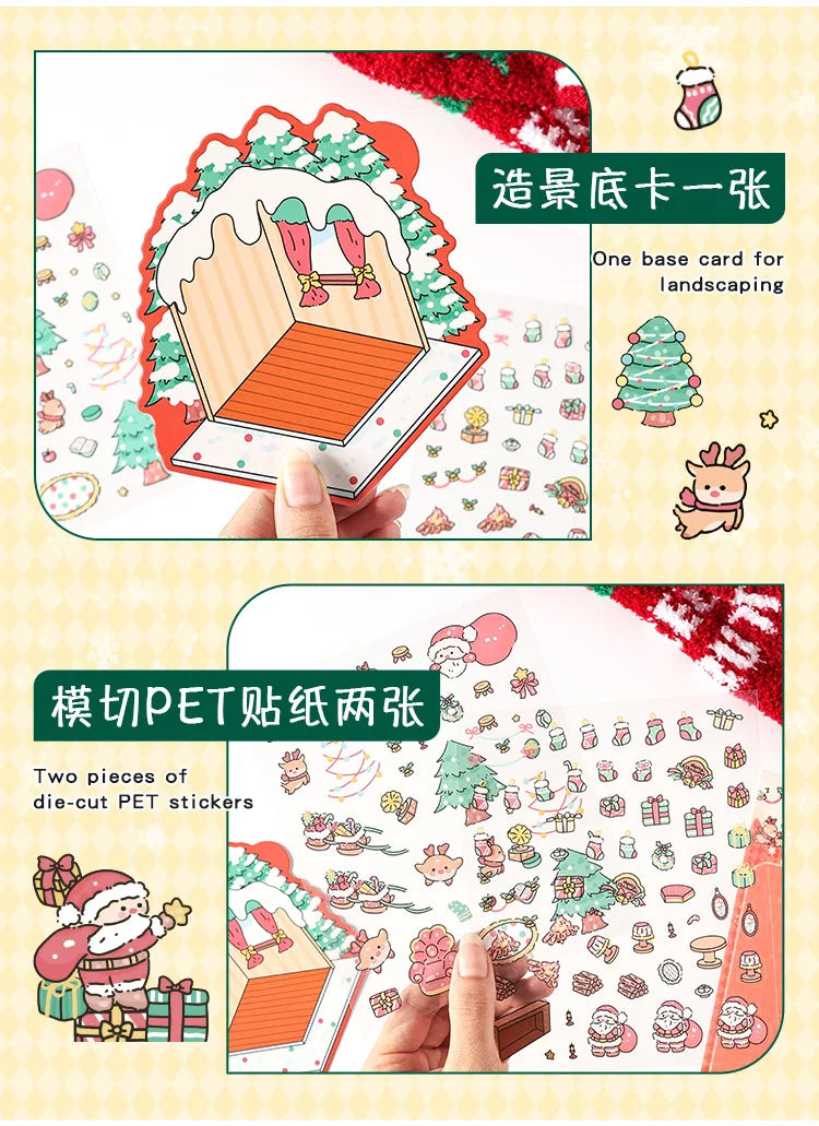 Christmas 3D Scene Stickers - 3pcs Festive Diorama Decals for DIY Journals & Crafts