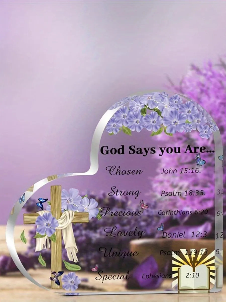 Christian Acrylic Heart - Inspirational Bible Verse Desk Decor & Gift