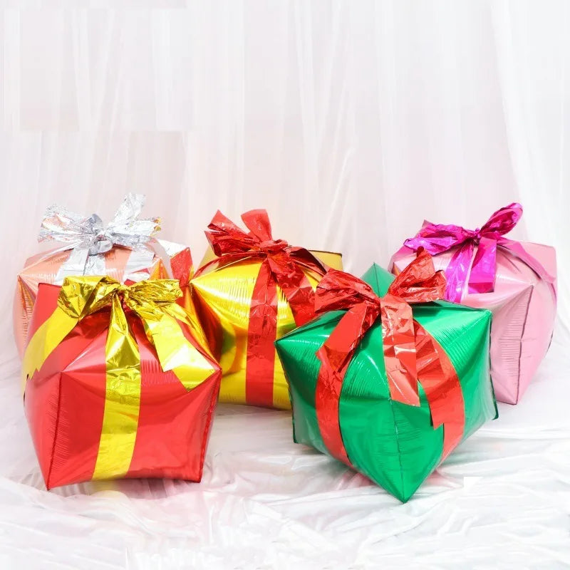 Gift Box Decorative Balloon Christmas Standing Balloons Aluminum Foil Photo Props Globs Christmas Gift Box Ornament with Bow