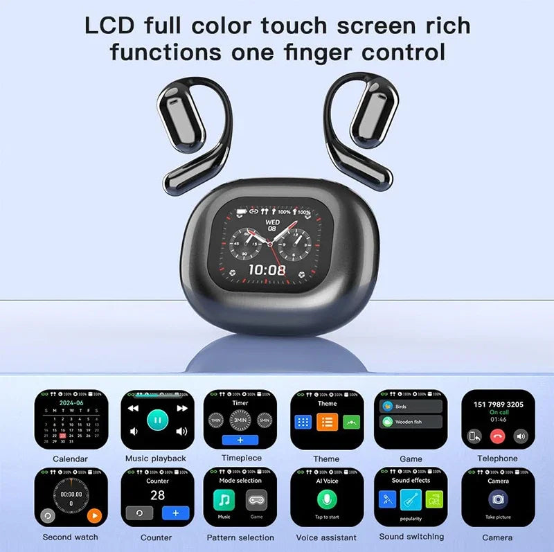 UYUXIO Real Time AI Translating Earphone with LCD Touch Screen OWS Translation Earbuds with 144 Languages Ear Buds for Business