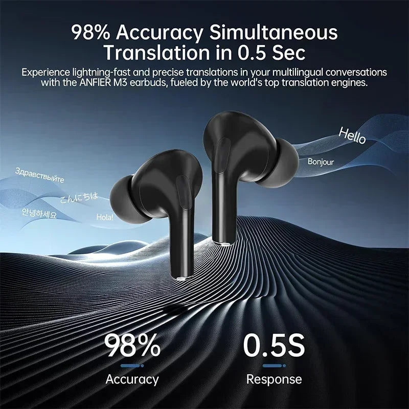 AI Languages Translator Earbuds with Screen Noise Cancelling Earphone with with 144 Languages Real Time Translation Headphones