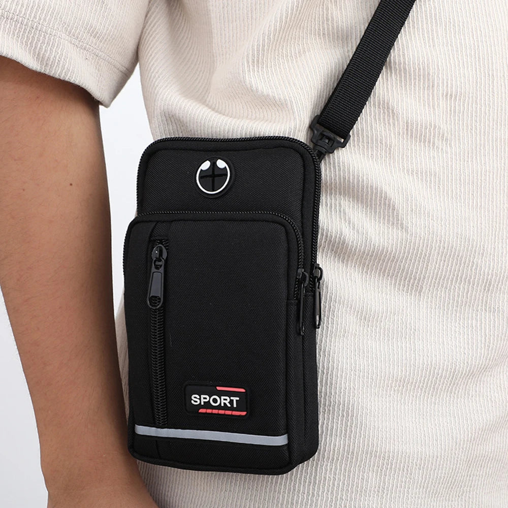 Universal Men's Sports Leisure Mobile Phone Waist Bag Vertical Double-layer Phone Bag Single Shoulder Crossbody Bag Coin Purse