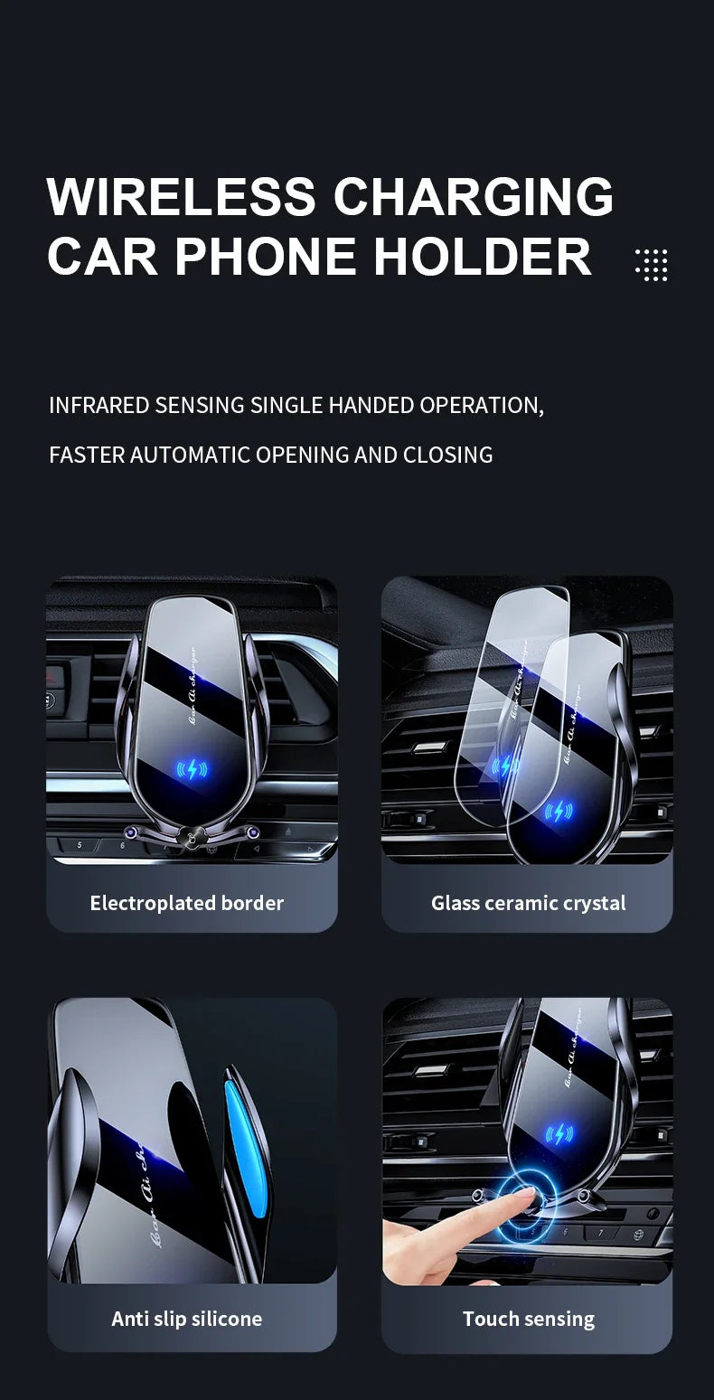 Car Phone Holder 15W Wireless Fast Charger Magnetic Charger Head Touch Control for iPhone 12 13 14 15 Pro Max Xiaomi Huawei