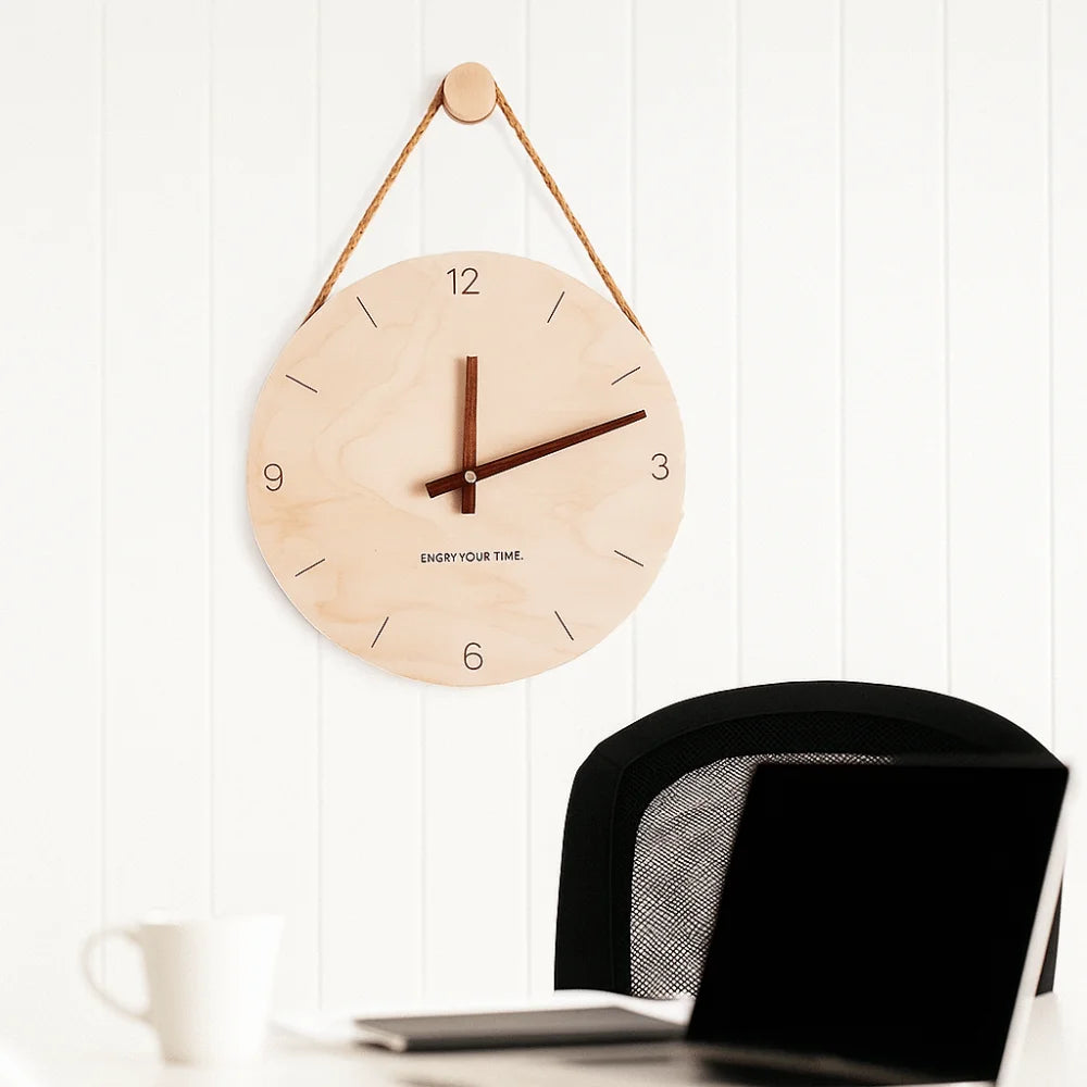 Home Decor Round Solid Wood Clock Hanging Minimalist Aesthetic Clock Nordic Style Wall Clock Office