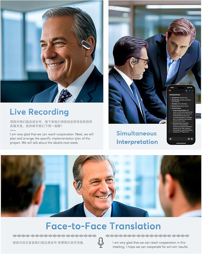 UYUXIO AI Language Translation Headphones with 144 Languages & Accents Real-Time Earbuds Translator for iPhone Android Phones