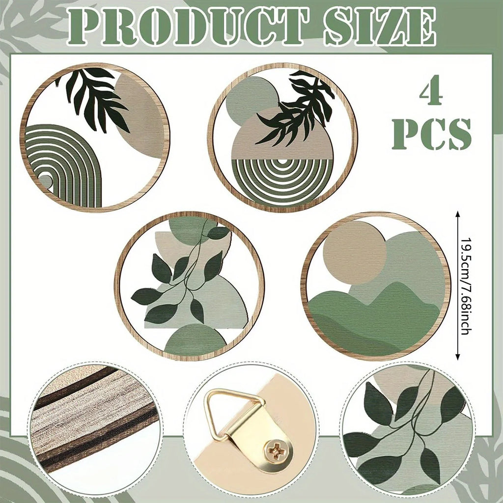 4 Bohemian Wall Art Set - Wooden Bohemian Decor，Geometric Hanging Artwork，Suitable for baby room，Farmhouse Aesthetic Minimalist