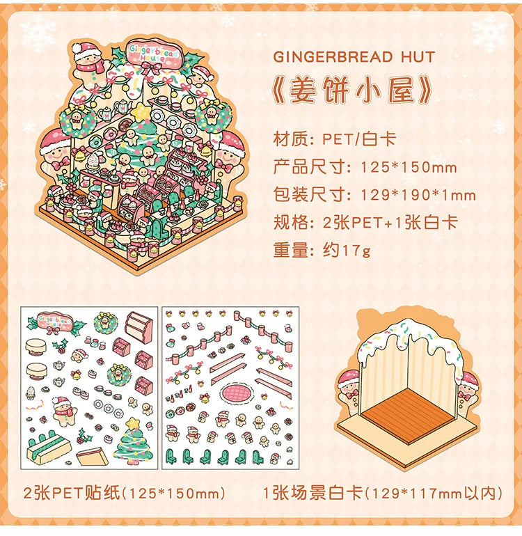 Christmas 3D Scene Stickers - 3pcs Festive Diorama Decals for DIY Journals & Crafts