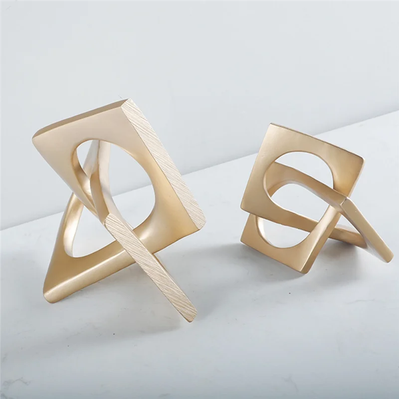 A19F-Abstract Geometric Distortion Ornament Craft Desk Decoration Golden Square Collar Artwork Statue Room Aesthetics Decor A Du