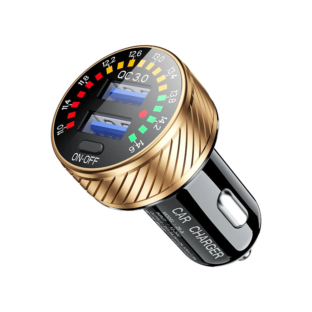 QC 3.0 Dual USB Car Charger 12V 24V Waterproof 18W Fast Charging Marquee Light LED Voltmeter ON OFF Switch Car-charger Adapter