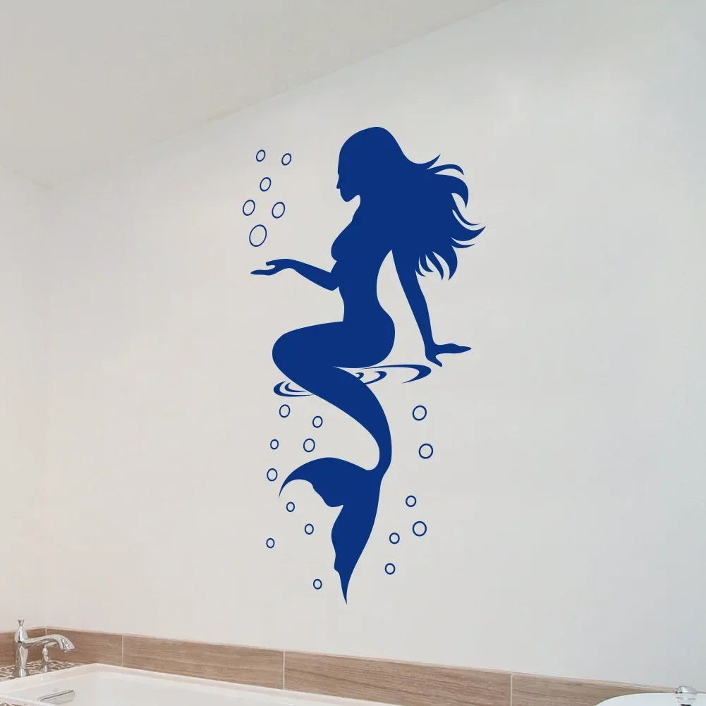 Aesthetic Mermaid Wall Stickers Fashion Design Beautiful Waterproof Decals for Toilet  Bathroom Bedroom Decor Home Decoration