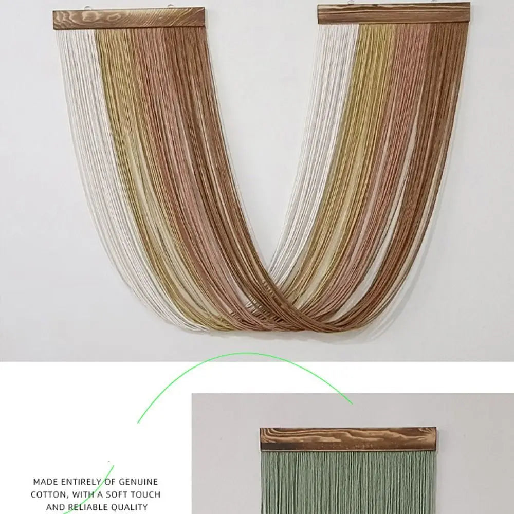 Boho Decor Wooden Wall Hanging Tapestry Tassel Hand-Woven Curtain Tapestry Aesthetic Cotton Rope Tapestry Apartment
