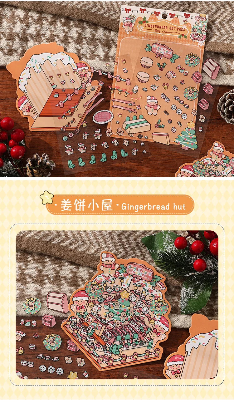 Christmas 3D Scene Stickers - 3pcs Festive Diorama Decals for DIY Journals & Crafts