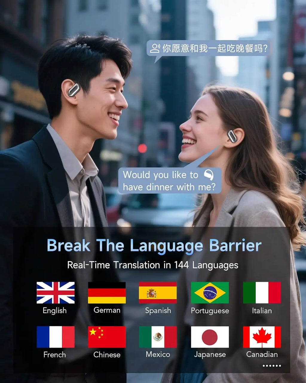 UYUXIO AI Language Translation Headphones with 144 Languages & Accents Real-Time Earbuds Translator for iPhone Android Phones