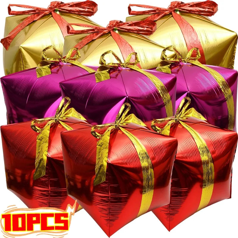 Gift Box Decorative Balloon Christmas Standing Balloons Aluminum Foil Photo Props Globs Christmas Gift Box Ornament with Bow