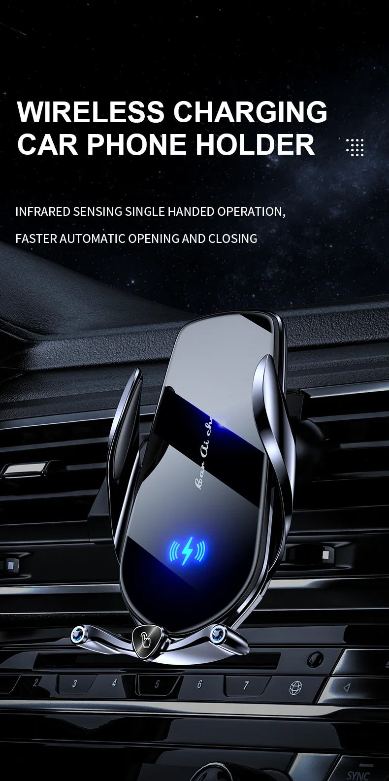 Car Phone Holder 15W Wireless Fast Charger Magnetic Charger Head Touch Control for iPhone 12 13 14 15 Pro Max Xiaomi Huawei