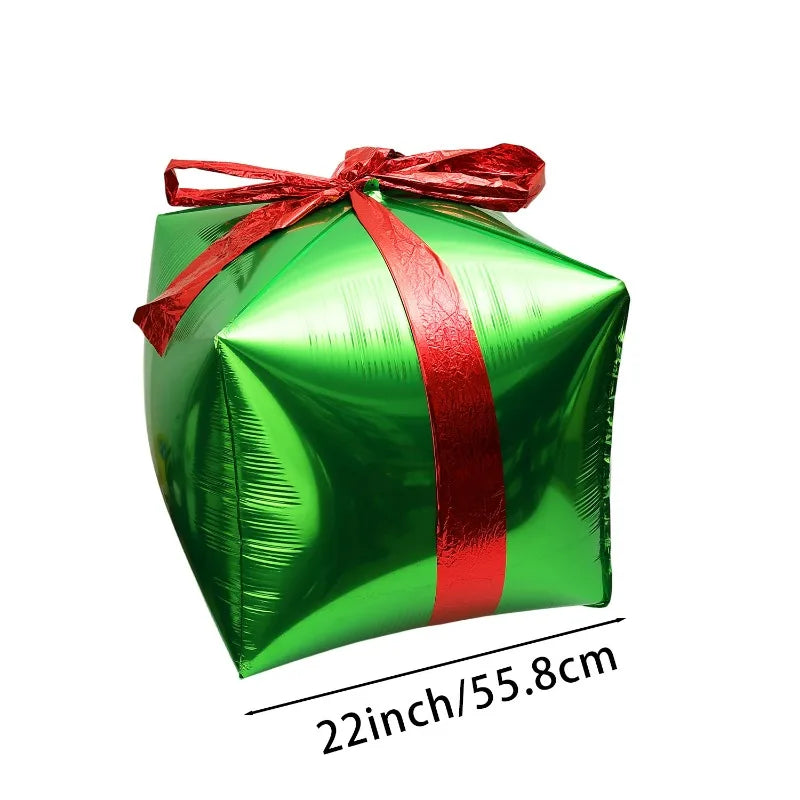 Gift Box Decorative Balloon Christmas Standing Balloons Aluminum Foil Photo Props Globs Christmas Gift Box Ornament with Bow