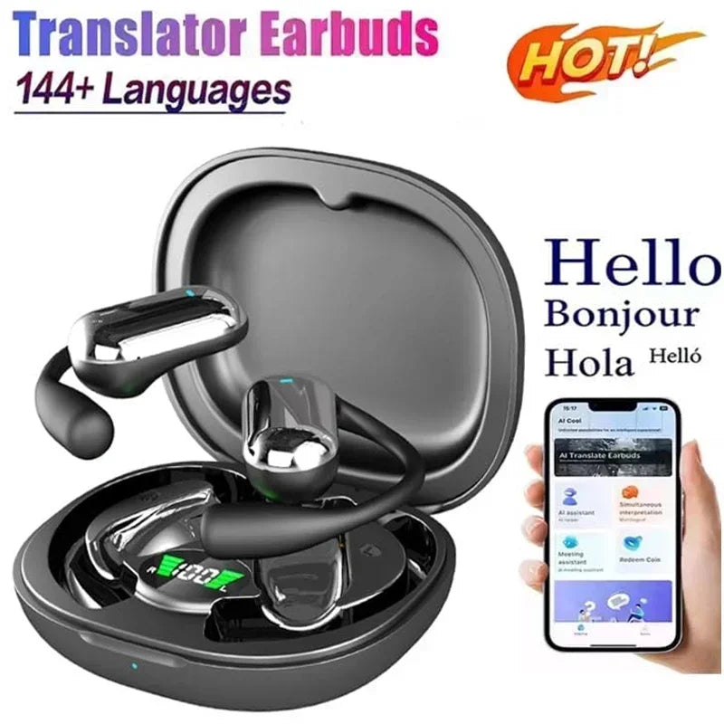 UYUXIO Real Time Ai Translation Wireless Earphone with 144 Languages Translator Earbuds OWS Headphones Ear Buds for Travel