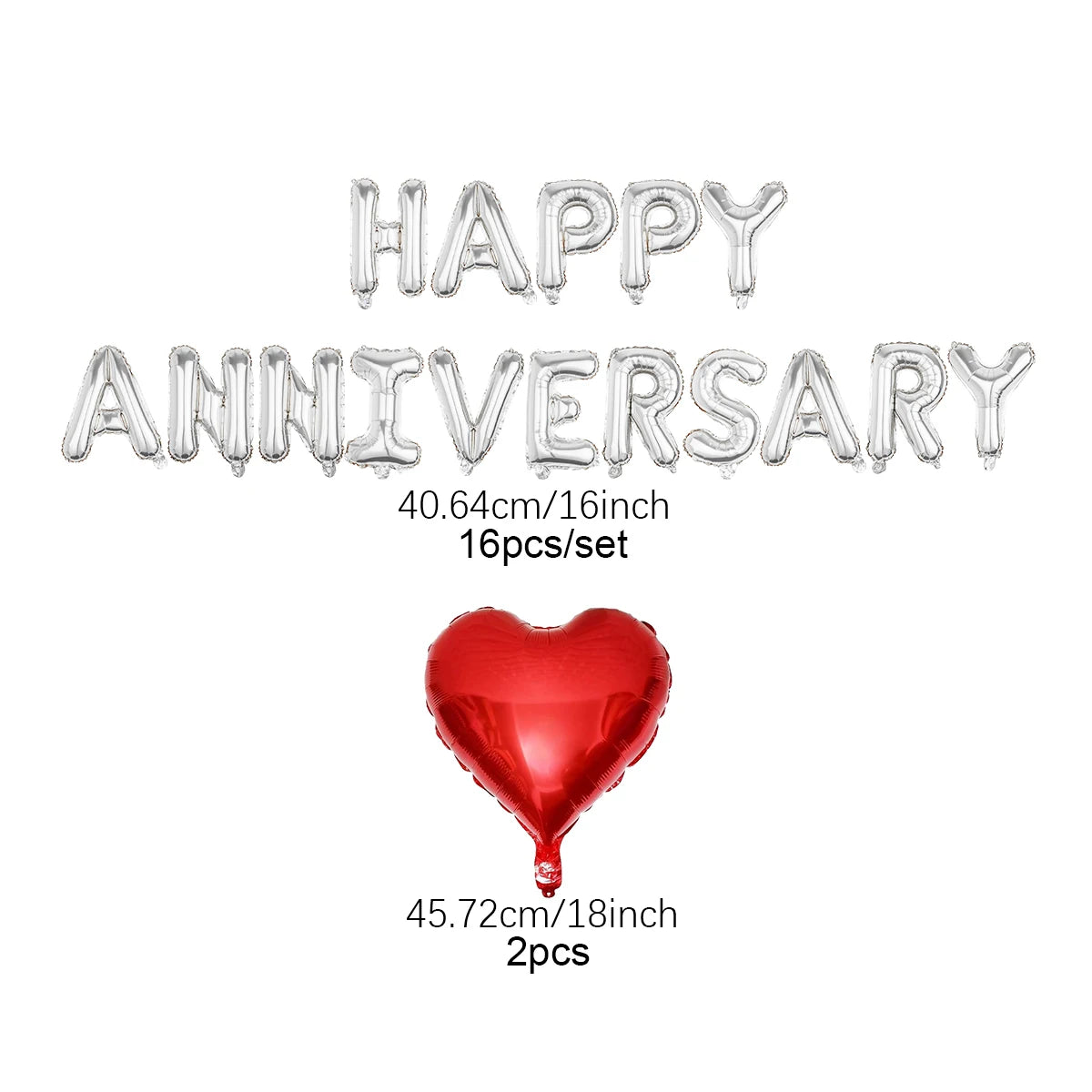 18pcs Happy Anniversary Decorative Balloon Banners, Suitable for Valentine's Day, Anniversary, Romantic Home Decoration