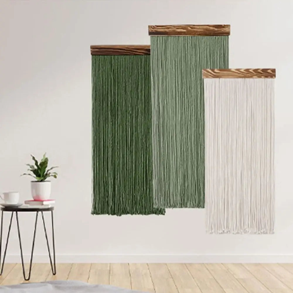 Boho Decor Wooden Wall Hanging Tapestry Tassel Hand-Woven Curtain Tapestry Aesthetic Cotton Rope Tapestry Apartment