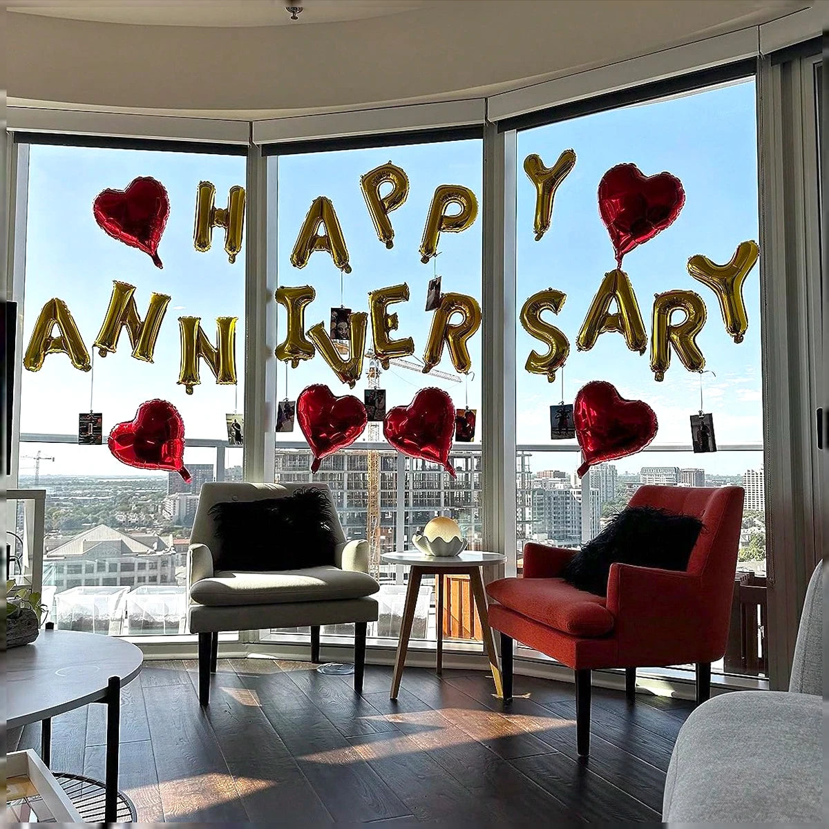 18pcs Happy Anniversary Decorative Balloon Banners, Suitable for Valentine's Day, Anniversary, Romantic Home Decoration