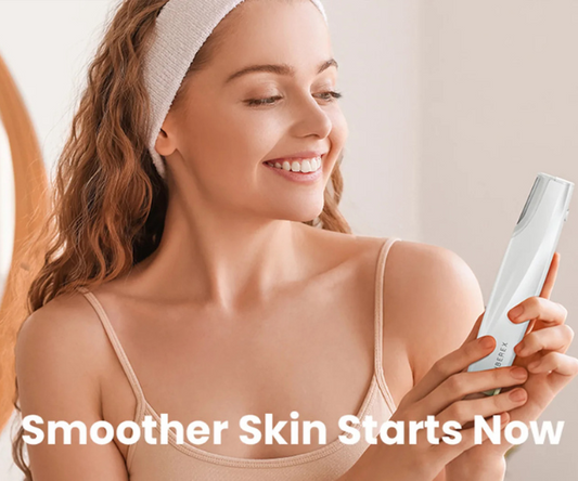 Woman applying skincare product  on a light background
