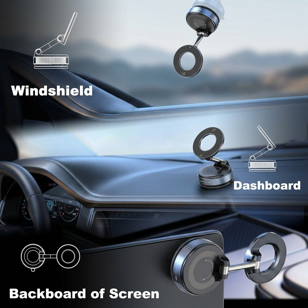 GripLock™ Nano Gel Magnetic Phone Holder | One-Twist Vacuum Car Mount