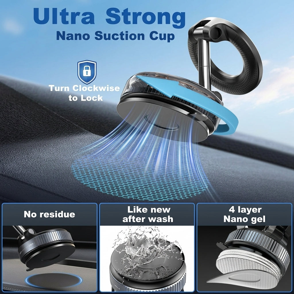 GripLock™ Nano Gel Magnetic Phone Holder | One-Twist Vacuum Car Mount