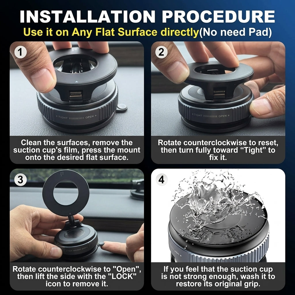 GripLock™ Nano Gel Magnetic Phone Holder | One-Twist Vacuum Car Mount