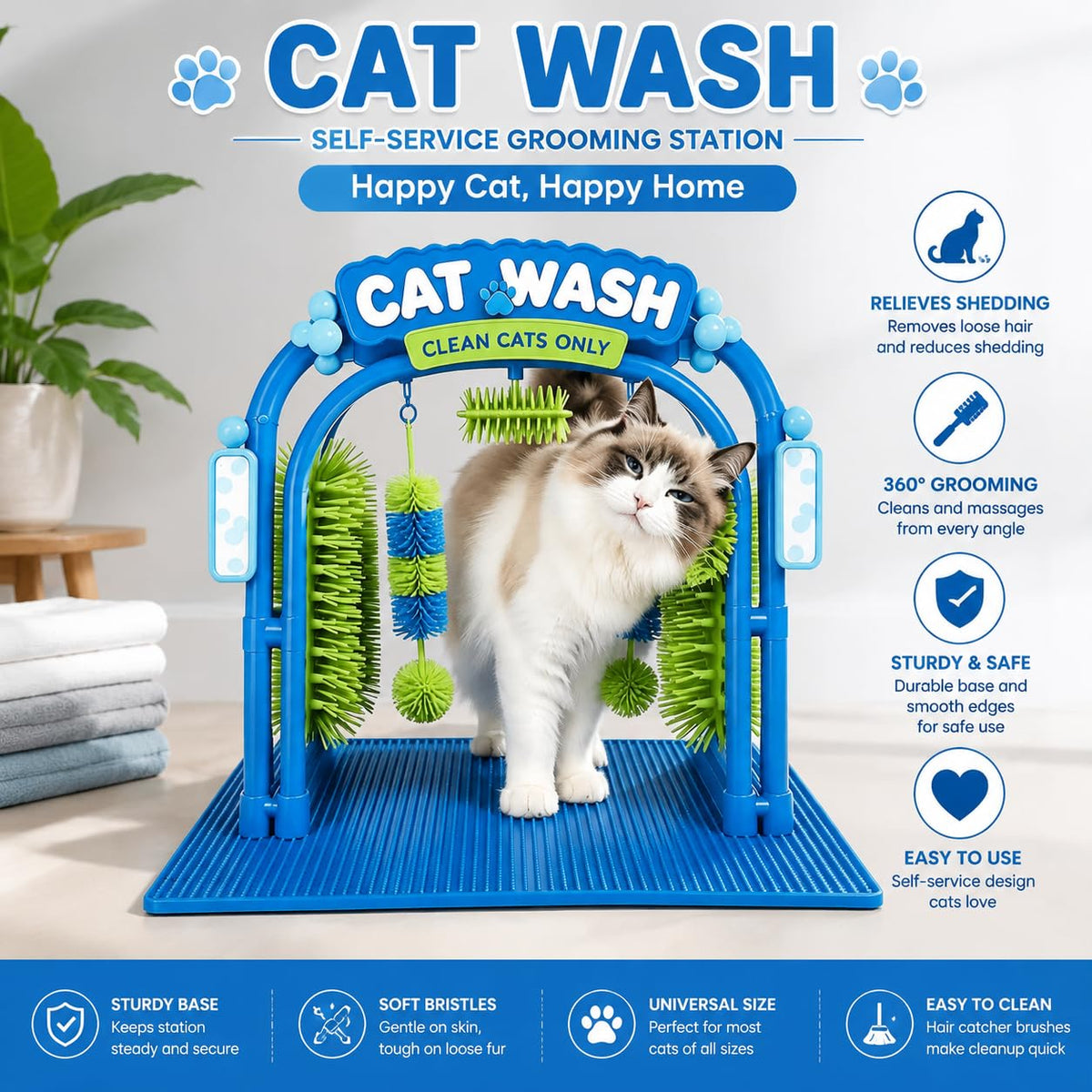 Cat Grooming Station | Easy Bathing, Brushing & Shedding Control