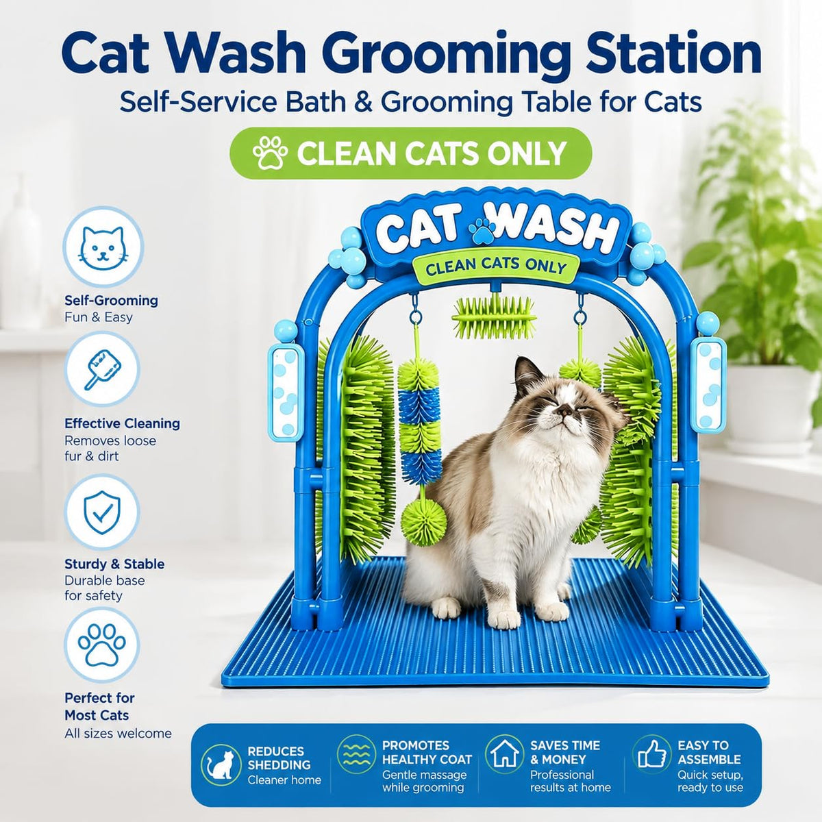 Cat Grooming Station | Easy Bathing, Brushing & Shedding Control
